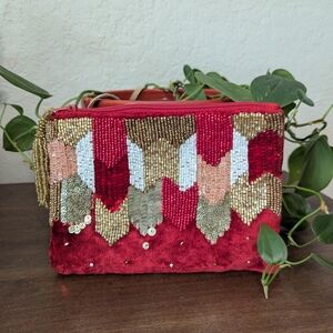 Elegant Red and Gold Beaded Women's Bag